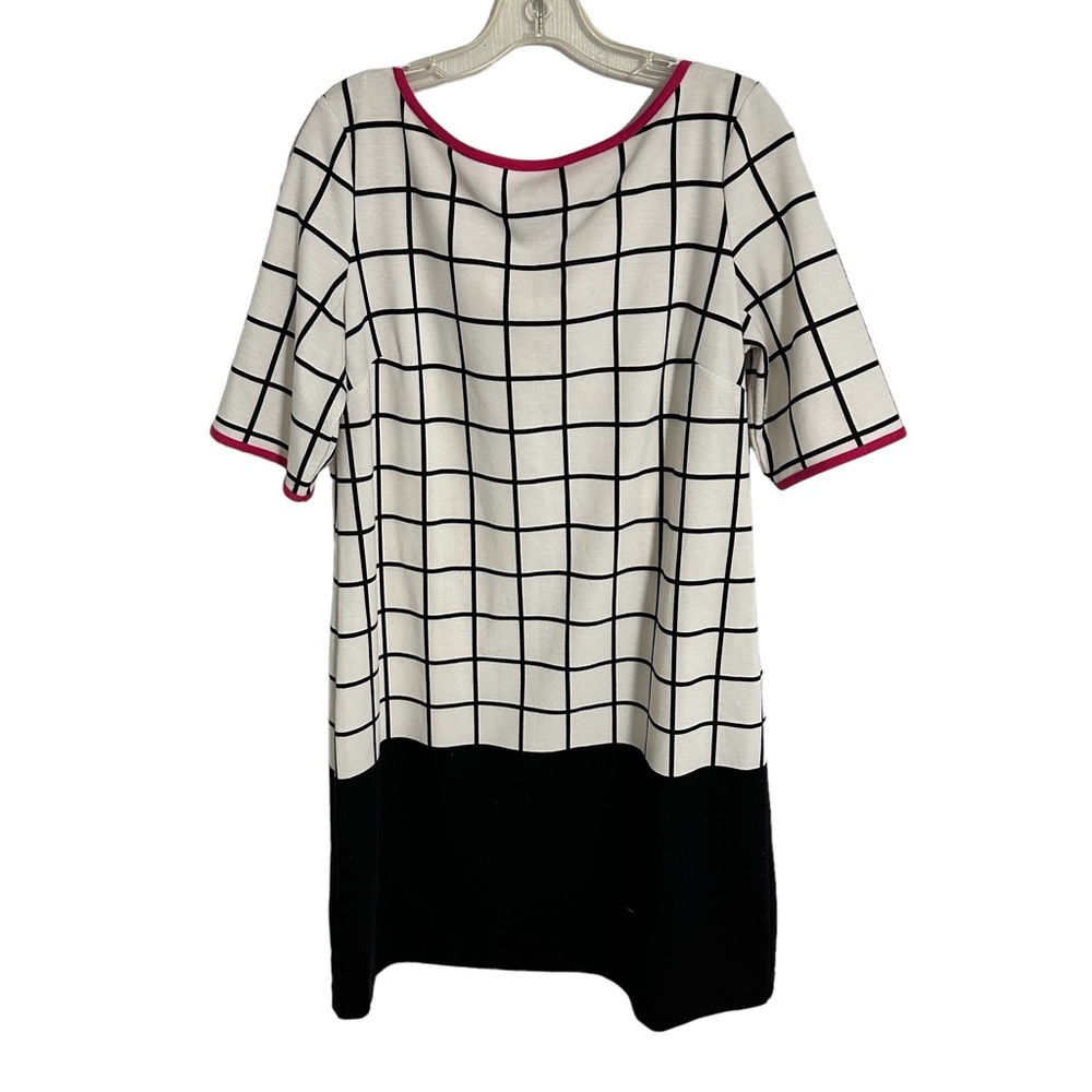 NEW DIRECTIONS Black White Pink MultiColored Windowpane Plaid Dress SZ 16